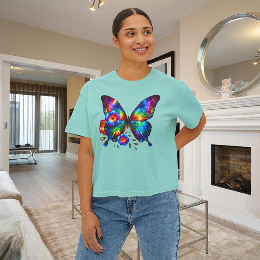 Colorful Butterfly & Flowers Women's Boxy Tee