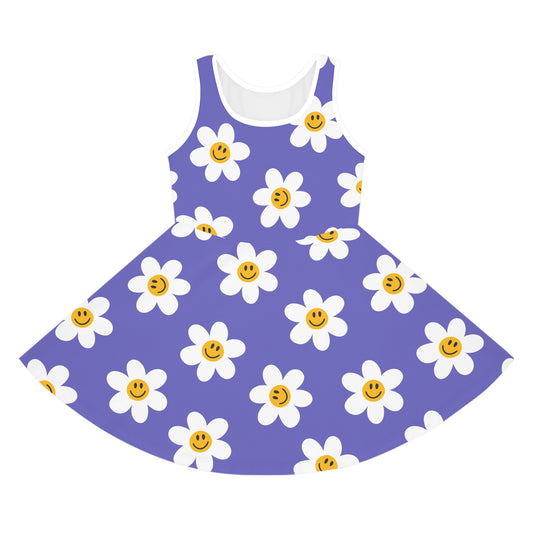 Daisy Grins Purple Girls' Sleeveless Sundress