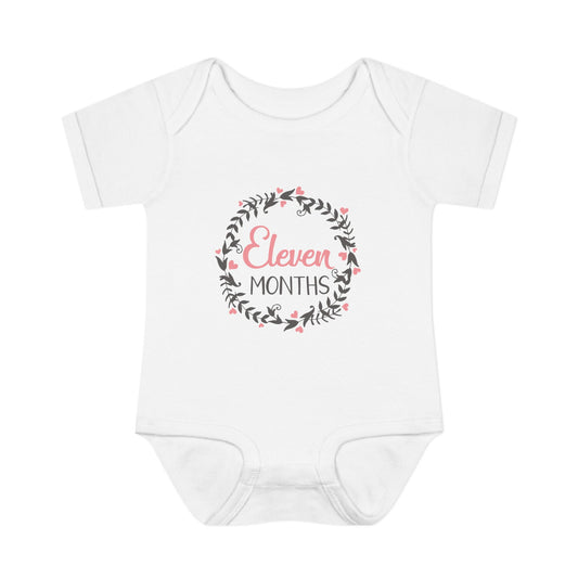Pink Milestone Wreath Onesie-Eleven Months