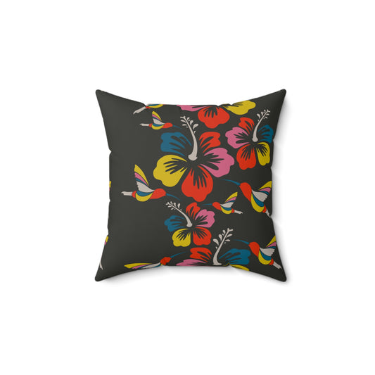 Hummingbirds & Hibiscus Flowers Throw Pillow