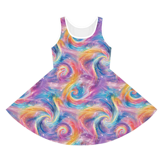 Pink & Blue Nebula Cloud Swirl Girls Sundress