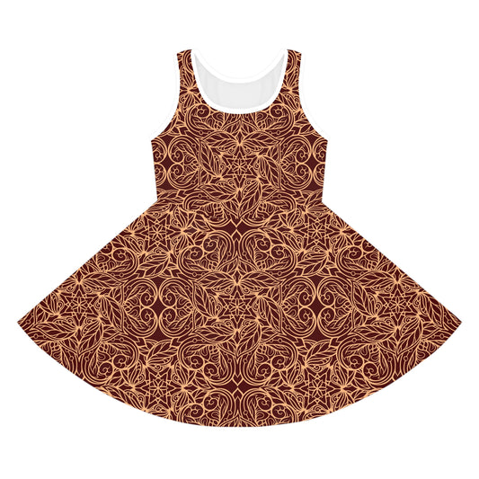 Golden Crimson Star Mandala Girls' Sleeveless Sundress