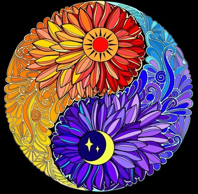 Celestial Bloom Sun & Moon Artistic Puzzle – Vibrant Day & Night Floral A3 Puzzle