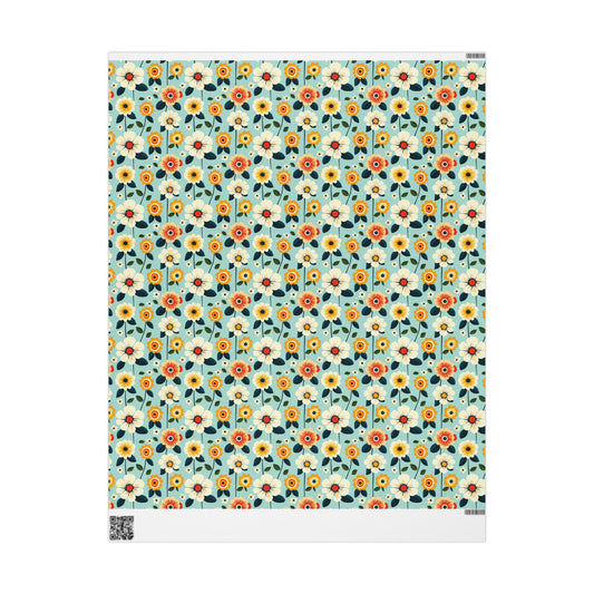 Yellow & White Flowers over Teal Wrapping Paper