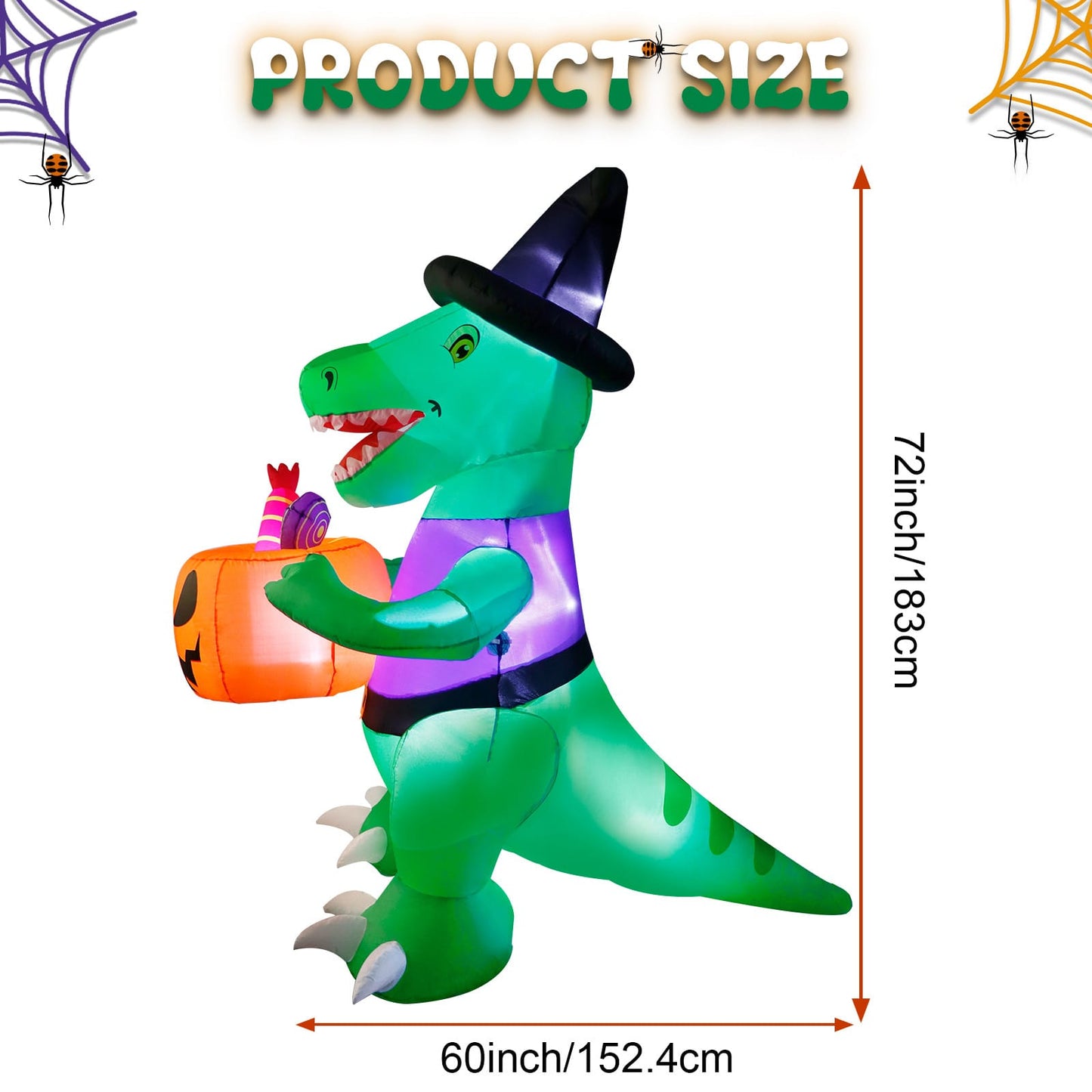 Lighted Halloween T-Rex with Pumpkin Bucket Inflatable