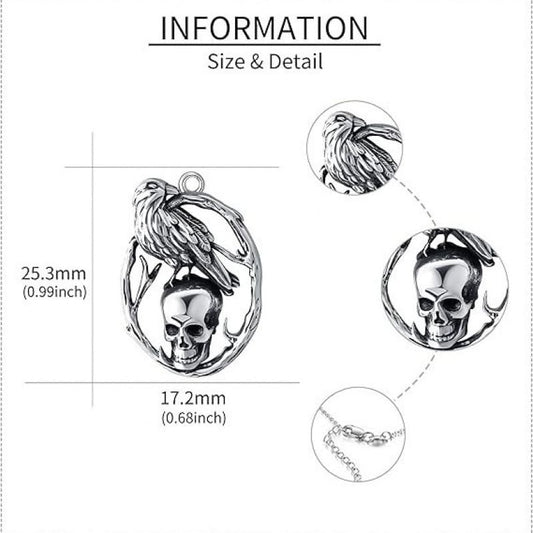 Raven and Skull Pendant Necklace