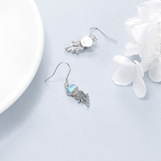 Sterling Silver Ocean Jellyfish Moonstone Dangle Earrings