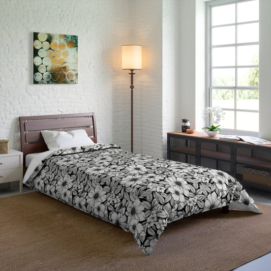 Black & White Forget-Me-Nots Comforter