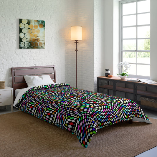 Warped Colorful Checkered Comforter
