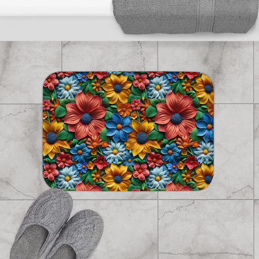 Vivid 3D Flowers Bath Mat