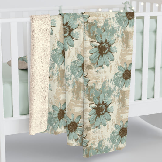 Rustic Teal Daisy Fleece Blanket