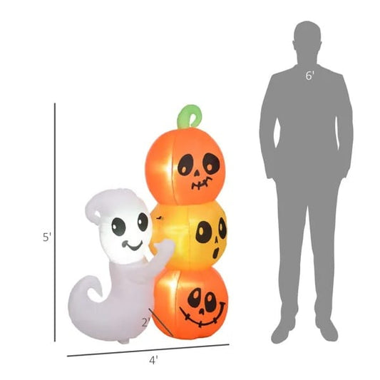 5FT Friendly Ghost with Stacked Pumpkins Halloween Inflatable