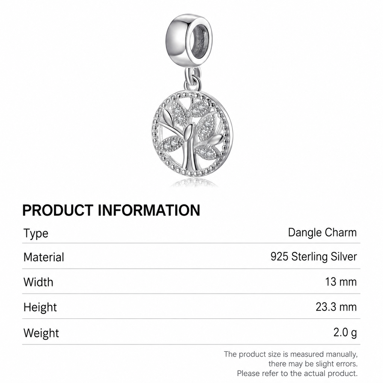 925 Sterling Silver Tree of Life Dangle Charm – CZ Family Tree Pendant Bead