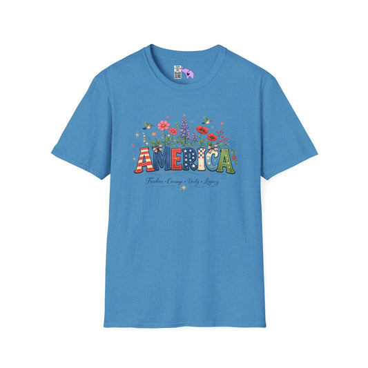 America (Floral) Freedom Courage Unity Legacy Adult T-shirt