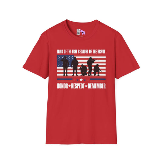 Land of the Free Because of the Brave-Honor Respect Remember Adult T-shirt