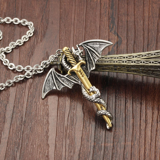 Pterodactyl Golden Titanium Steel Sword Necklace