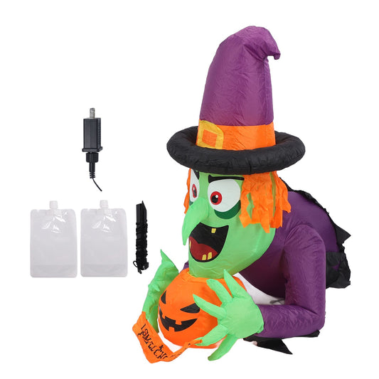 4.4FT Crawling Witch Halloween Inflatable with Pumpkin