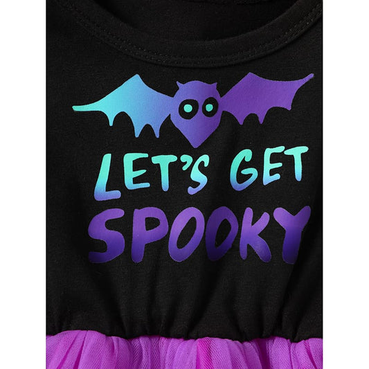 Girls Let's Get Spooky Bat Tulle Dress w/Hooded Cape