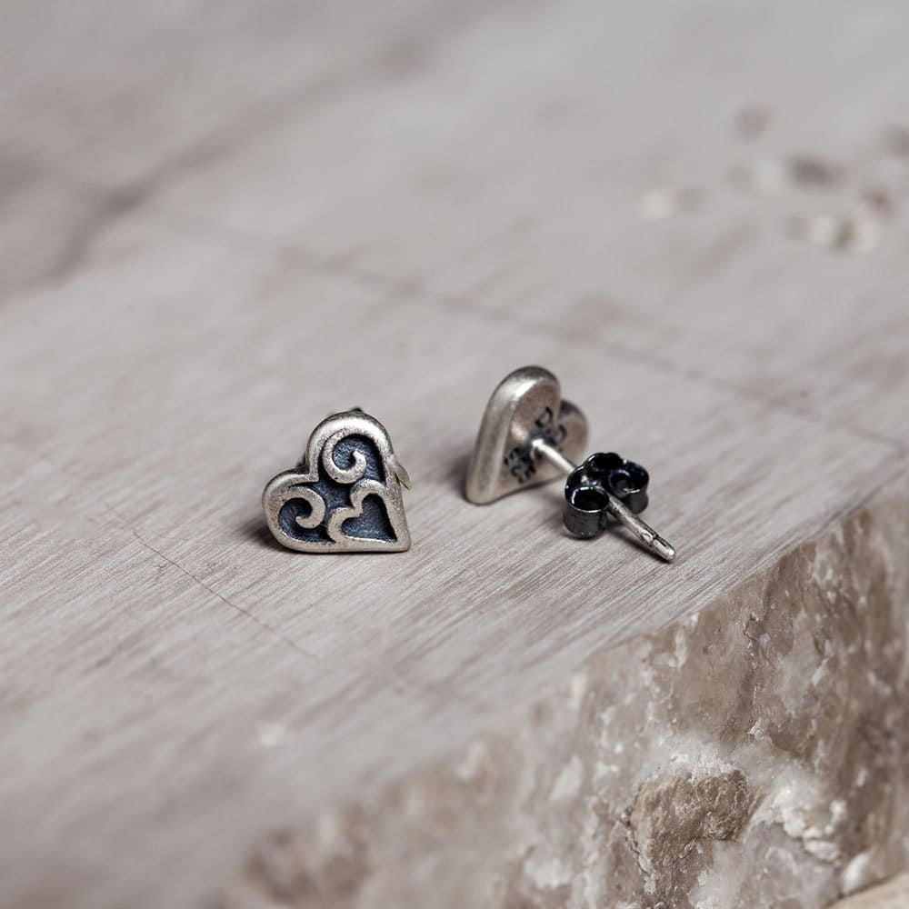 Sterling Silver Vintage Heart Earrings