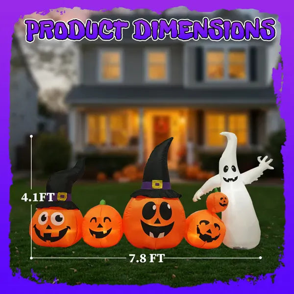 7.8 ft Halloween Inflatable Pumpkin & Ghost Family with LED Lights