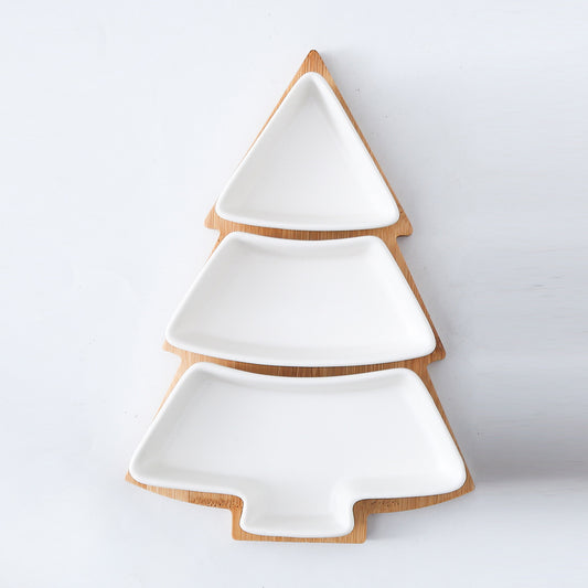 Christmas Tree 4Pc Ceramic Serving Snack Dish & Board