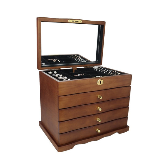 Solid Wooden Multilayer Jewelry Box With Lock
