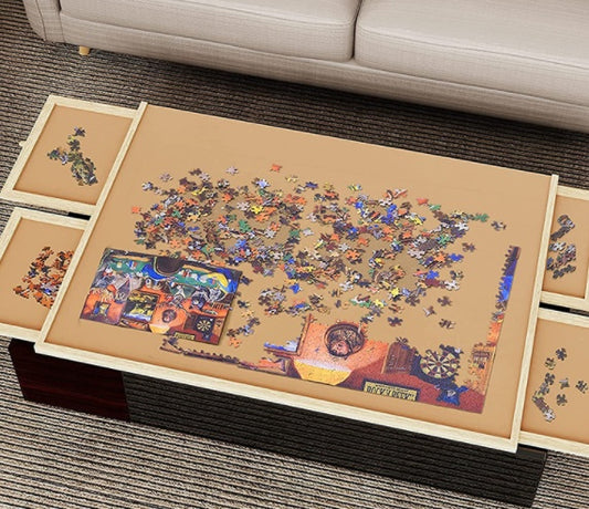 Portable Wooden Puzzle Table w/Drawer