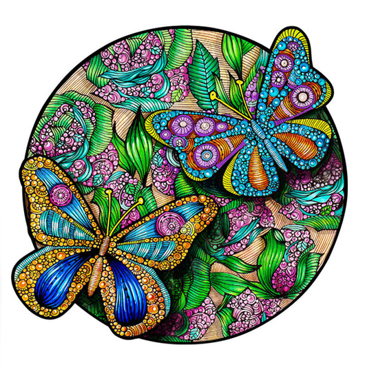 Round Beautiful Butterfly Shaped Pieces Wooden Mandala Puzzles