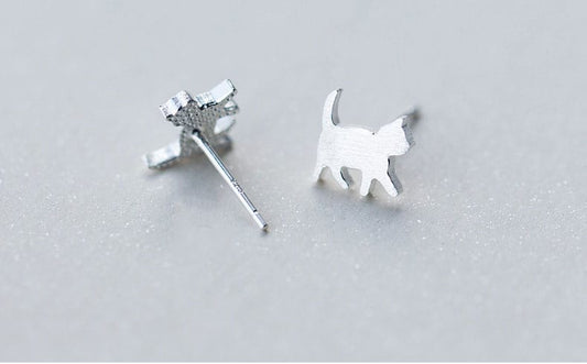 Silver Kitten Stud Earrings