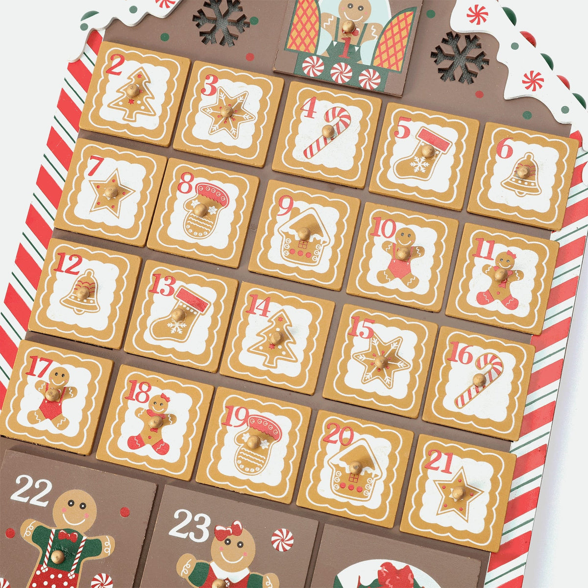 Wooden Gingerbread House Advent Calendar with 24 Drawers – Reusable Christmas Countdown Decoration