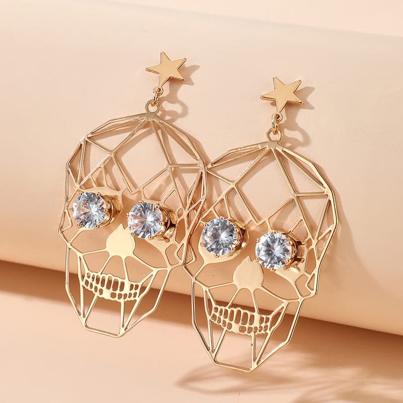 Geometric Crystal Skull Earrings