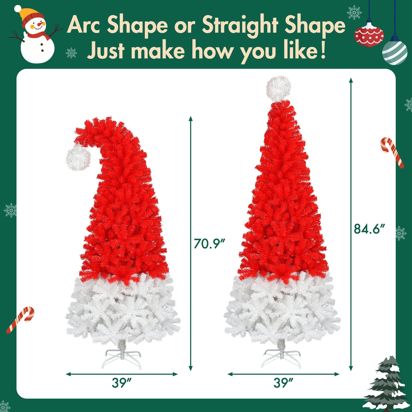 Santa's Hat Shape Artificial Whimsical 6FT Christmas Tree With LED Lights