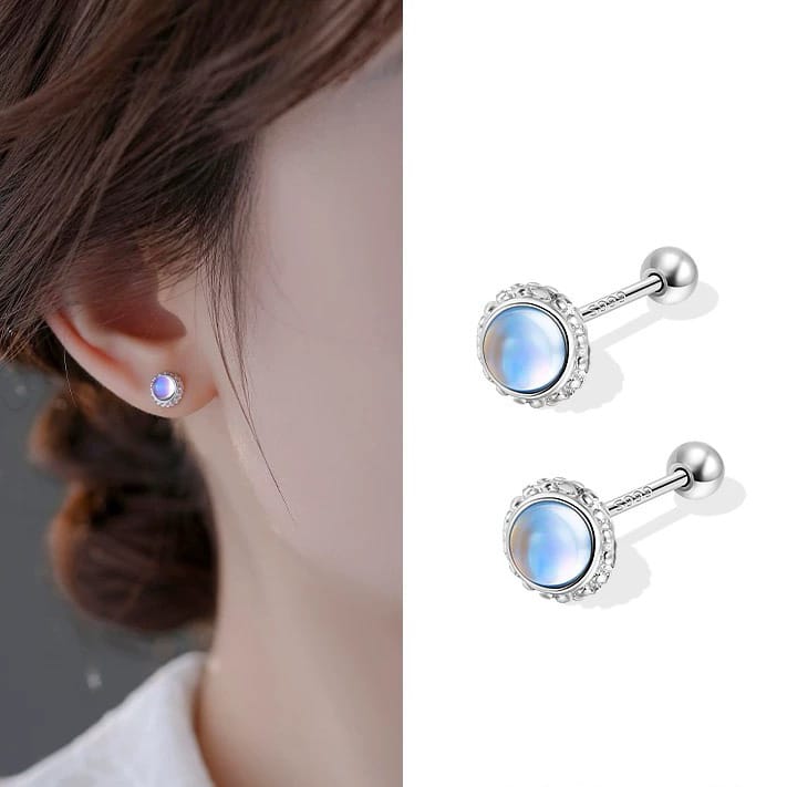 Sterling Silver Moonstone Screw-back Earrings