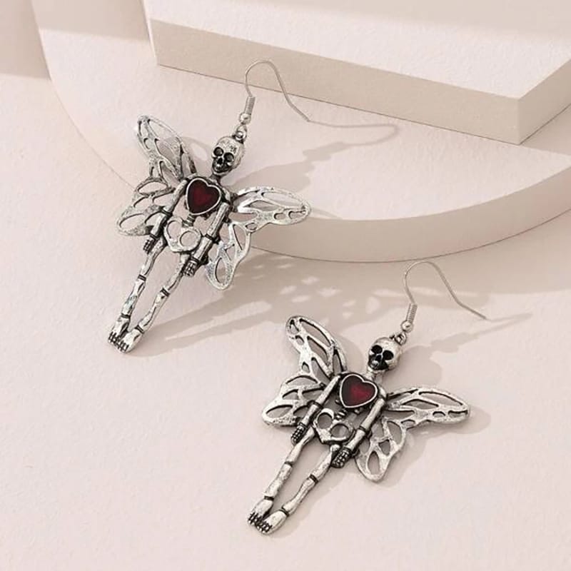 Winged Skeleton Dangle Earrings