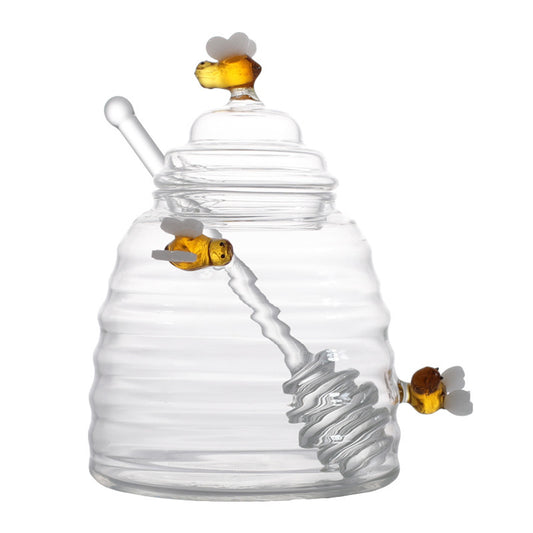 Adorable Glass Honey Jar With Lid & Bees