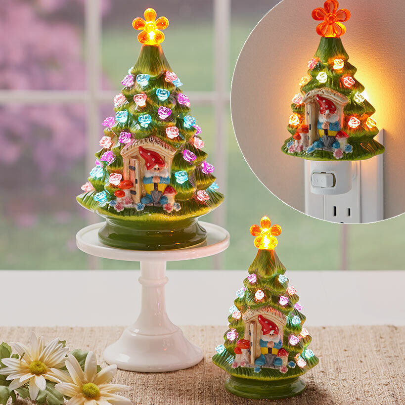 Ceramic Christmas Tree Gnome Night Lights