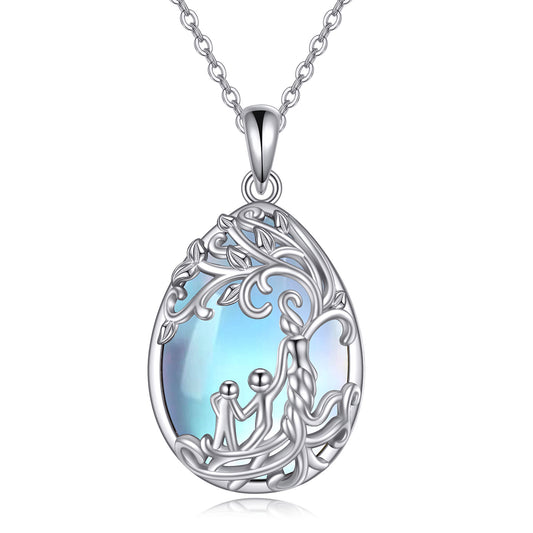 Sterling Silver Moonstone Tree of Life Mother Necklace