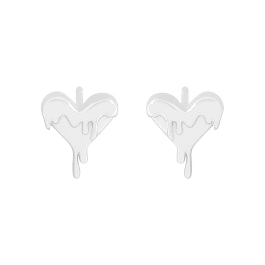 Irregular Lava Heart Silver Earrings
