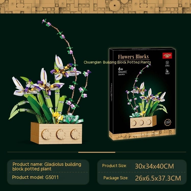 Gladiolus Flower Building Block Set – Decorative Potted Plant Model (1,036 Pieces)