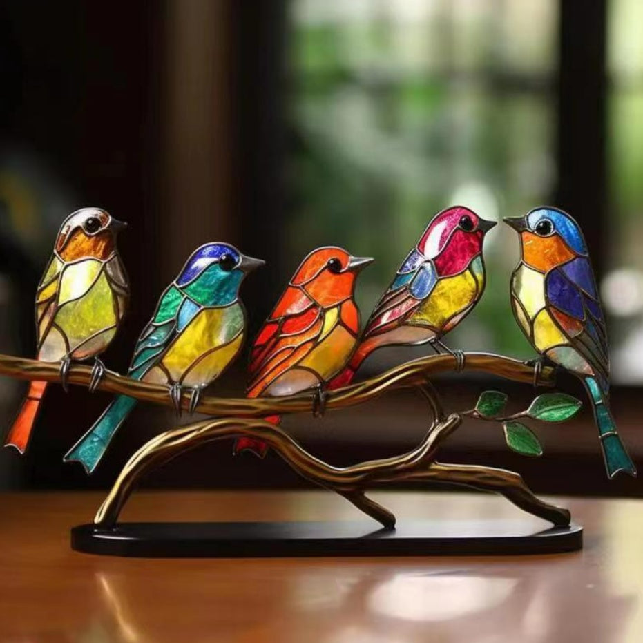 Birds On Branch Resin Stained Glass Lamp