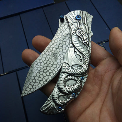 Ornate Dragon Stainless Steel Folding Knife