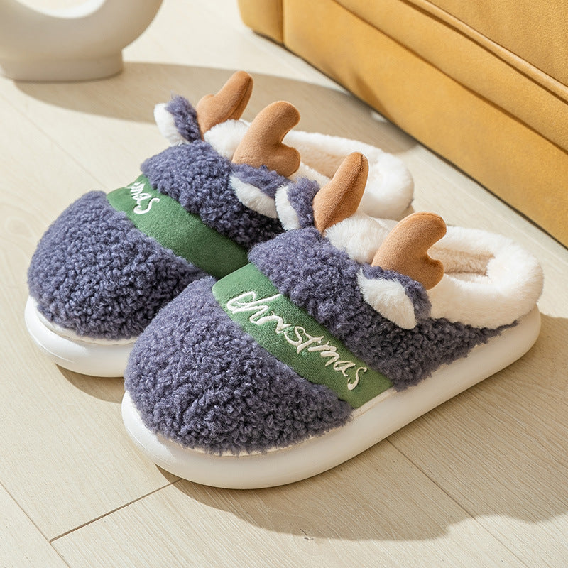 Colorful Christmas Reindeer Fluffy Slippers