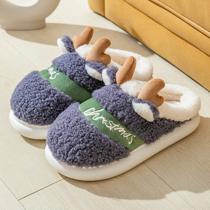 Colorful Christmas Reindeer Fluffy Slippers