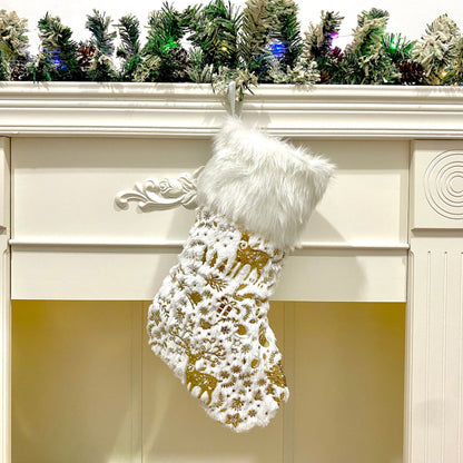 Elegant White and Gold Embroidered Christmas Stockings – 4 Festive Designs