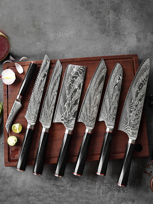 Damascus Steel Twisted Black Handle Chef's Knife Set