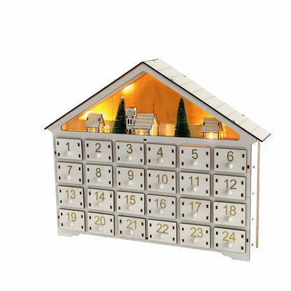 Wooden Advent Calendar with 24 Drawers & Lighted Christmas Village