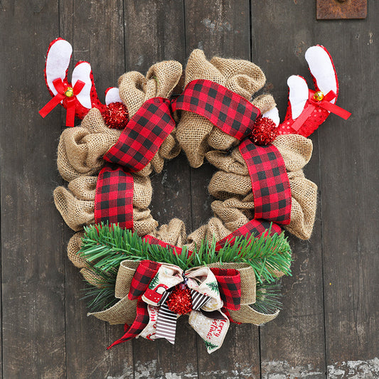 Gingham Christmas Wreath w/Antlers & Garland