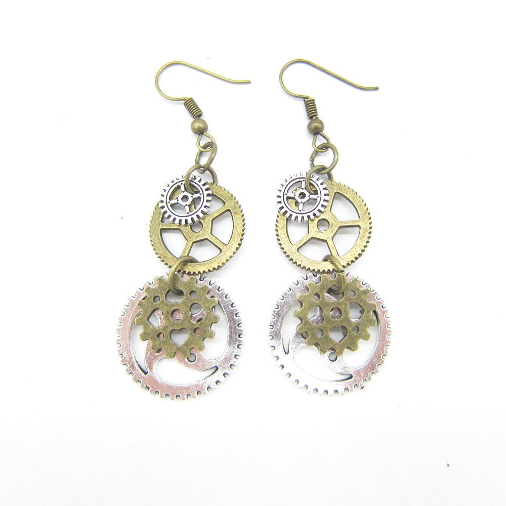 Vintage Two Tone Gear Steampunk Earrings