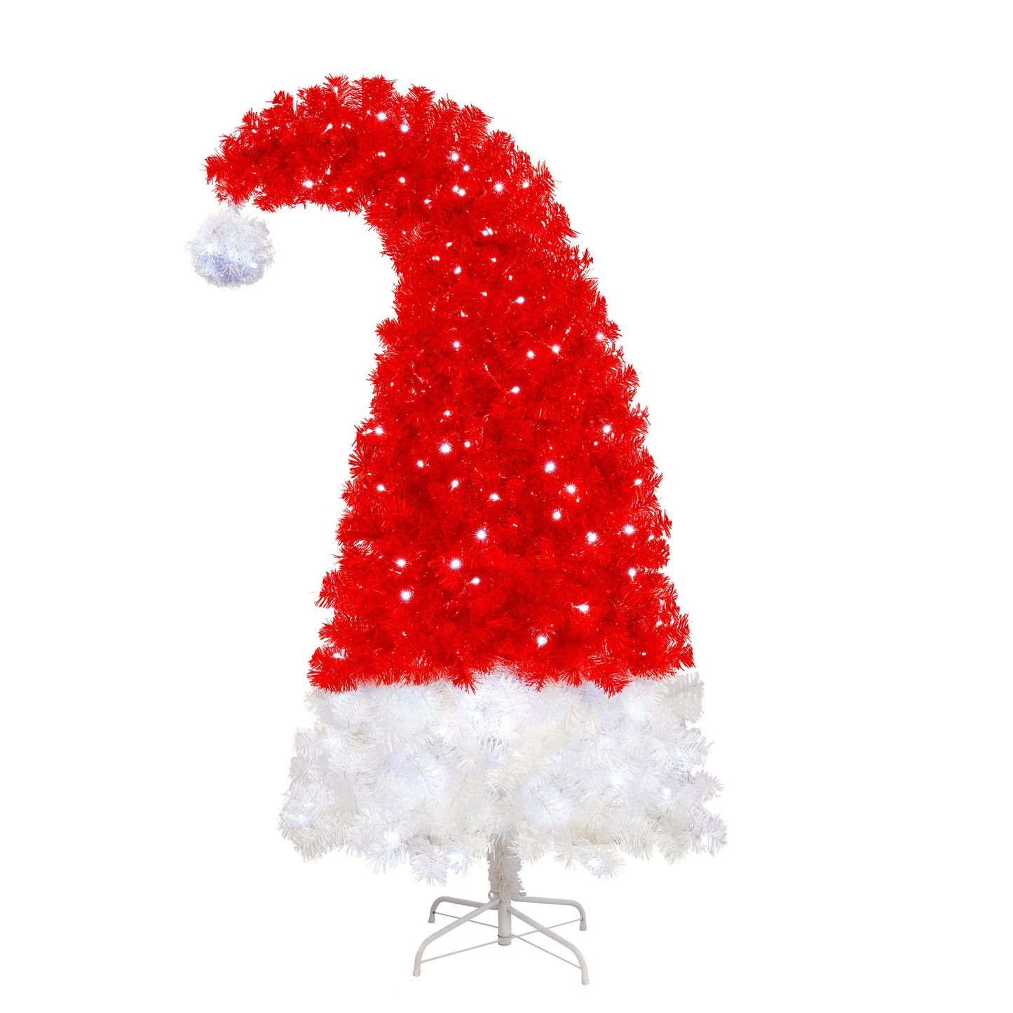 Santa's Hat Shape Artificial Whimsical 6FT Christmas Tree With LED Lights