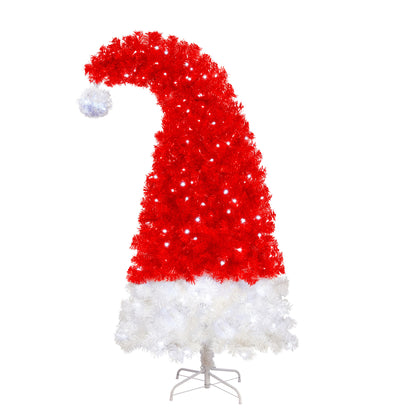 Santa's Hat Shape Artificial Whimsical 6FT Christmas Tree With LED Lights
